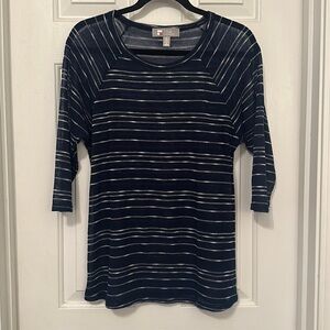 Tina stephens navy white stripe blouse lightweight medium